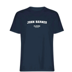 John Barnes t-shirt – navy men's t-shirt with white John Barnes letters and Players Couture logo on the chest