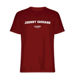 Johnny Gargano t-shirt – red men's t-shirt with white Johnny Gargano letters and Players Couture logo on the chest