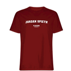 Jordan Spieth t-shirt – red men's t-shirt with white Jordan Spieth letters and Players Couture logo on the chest