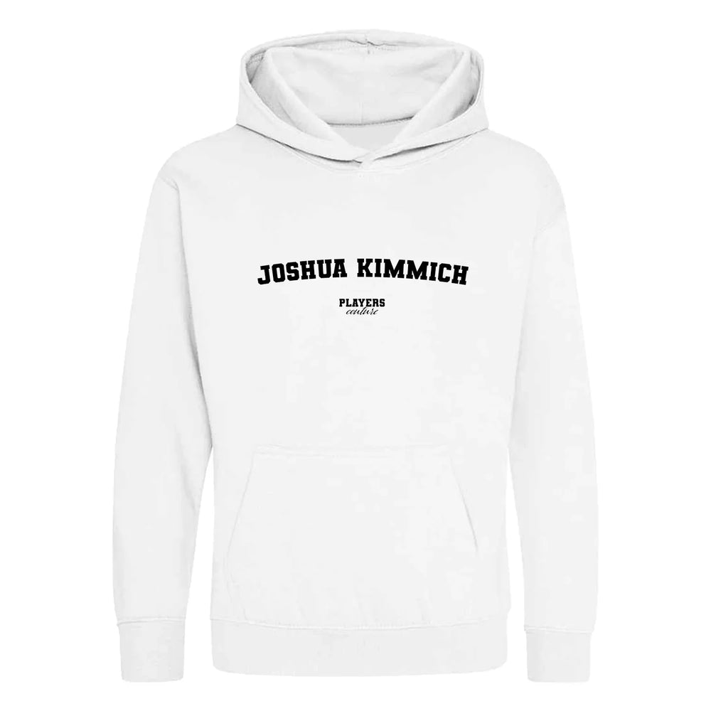 Joshua Kimmich hoodie – white kids' hoodie with black Joshua Kimmich letters and Players Couture logo on the chest