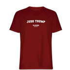 Judd Trump t-shirt – red men's t-shirt with white Judd Trump letters and Players Couture logo on the chest