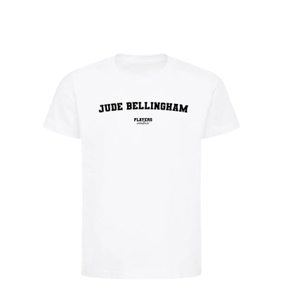Jude Bellingham t-shirt – white kids' t-shirt with black Jude Bellingham letters and Players Couture logo on the chest