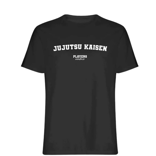 Jujutsu Kaisen t-shirt – black men's t-shirt with white Jujutsu Kaisen letters and Players Couture logo on the chest