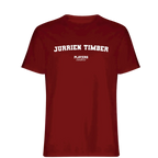 Jurrien Timber t-shirt – red men's t-shirt with white Jurrien Timber letters and Players Couture logo on the chest