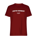 Justin Herbert t-shirt – red men's t-shirt with white Justin Herbert letters and Players Couture logo on the chest