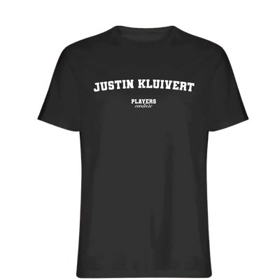 Justin Kluivert t-shirt – black men's t-shirt with white Justin Kluivert letters and Players Couture logo on the chest