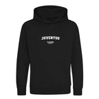 Juventus hoodie – black kids' hoodie with white Juventus letters and Players Couture logo on the chest