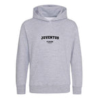 Juventus hoodie – grey kids' hoodie with black Juventus letters and Players Couture logo on the chest