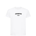 Juventus t-shirt – white kids' t-shirt with black Juventus letters and Players Couture logo on the chest