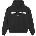 Kadidiatou Diani hoodie – black men's hoodie with white Kadidiatou Diani letters and Players Couture logo on the chest
