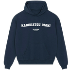 Kadidiatou Diani hoodie – navy men's hoodie with white Kadidiatou Diani letters and Players Couture logo on the chest