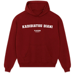 Kadidiatou Diani hoodie – red men's hoodie with white Kadidiatou Diani letters and Players Couture logo on the chest