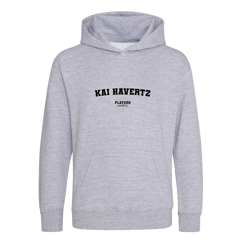 Kai Havertz hoodie – grey kids' hoodie with black Kai Havertz letters and Players Couture logo on the chest
