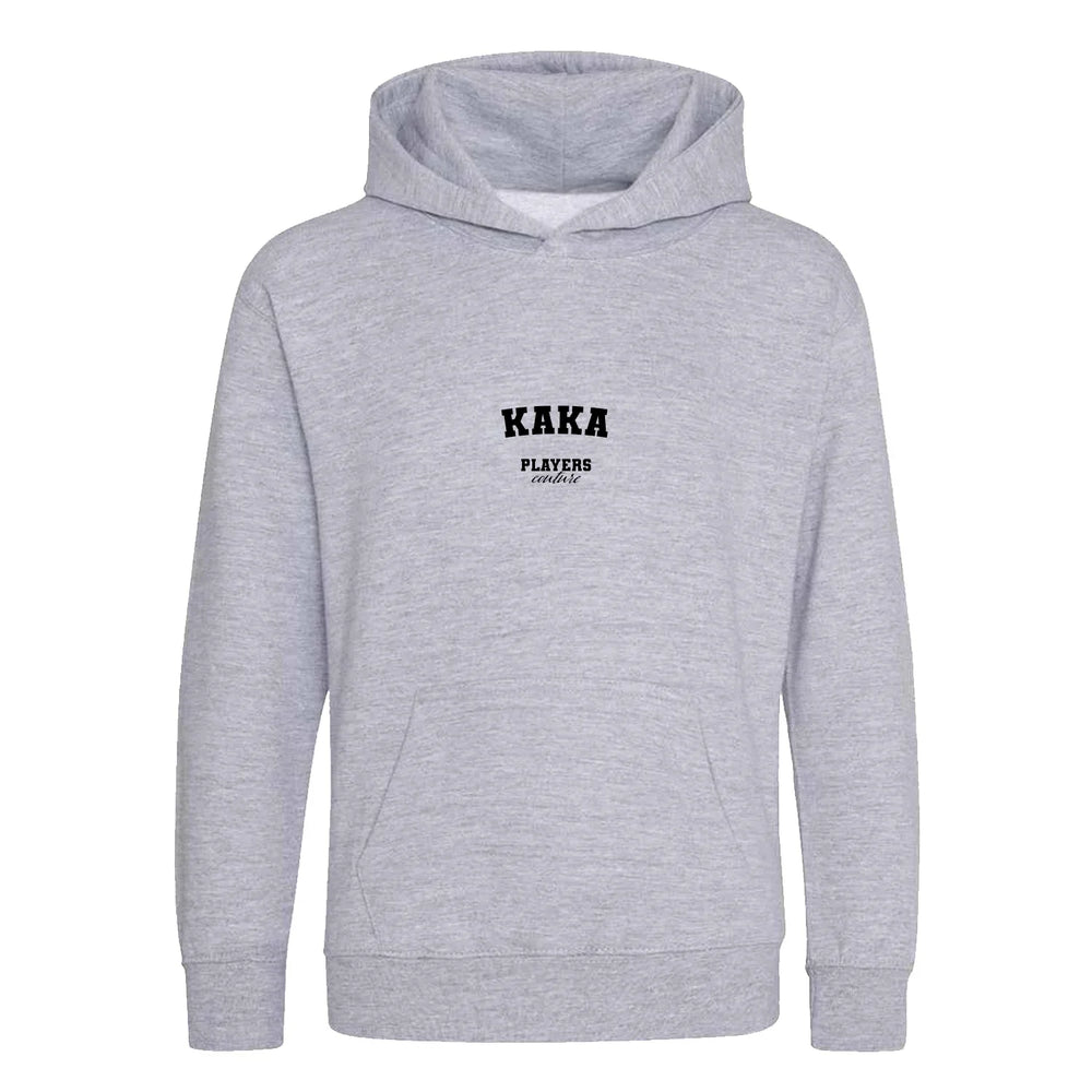 Kaka hoodie – grey kids' hoodie with black Kaka letters and Players Couture logo on the chest