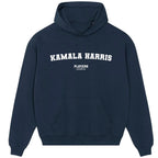 Kamala Harris hoodie – navy men's hoodie with white Kamala Harris letters and Players Couture logo on the chest