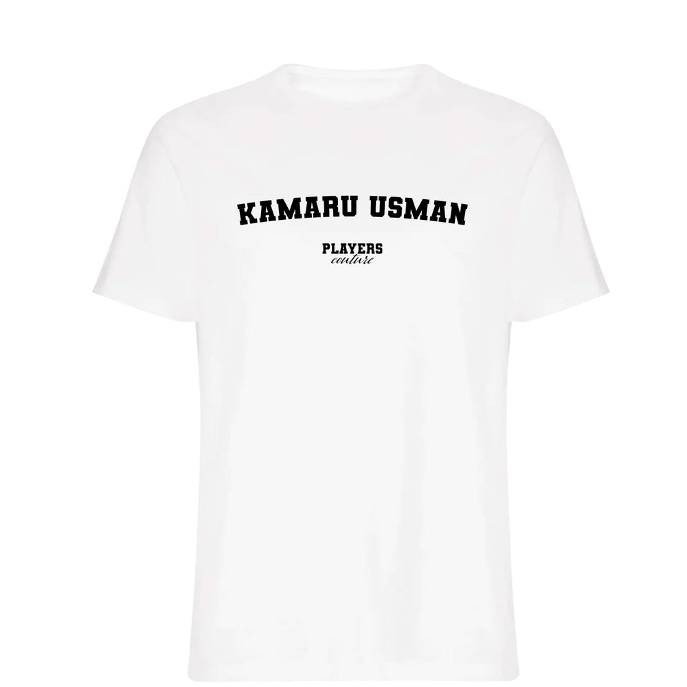 Kamaru Usman men's T-shirt in white with bold name lettering