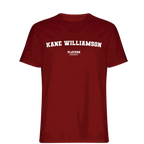 Kane Williamson t-shirt – red men's t-shirt with white Kane Williamson letters and Players Couture logo on the chest