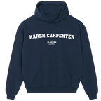 Karen Carpenter hoodie – navy men's hoodie with white Karen Carpenter letters and Players Couture logo on the chest
