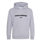 Karim Benzema hoodie – grey kids' hoodie with black Karim Benzema letters and Players Couture logo on the chest