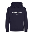 Karim Benzema hoodie – navy kids' hoodie with white Karim Benzema letters and Players Couture logo on the chest