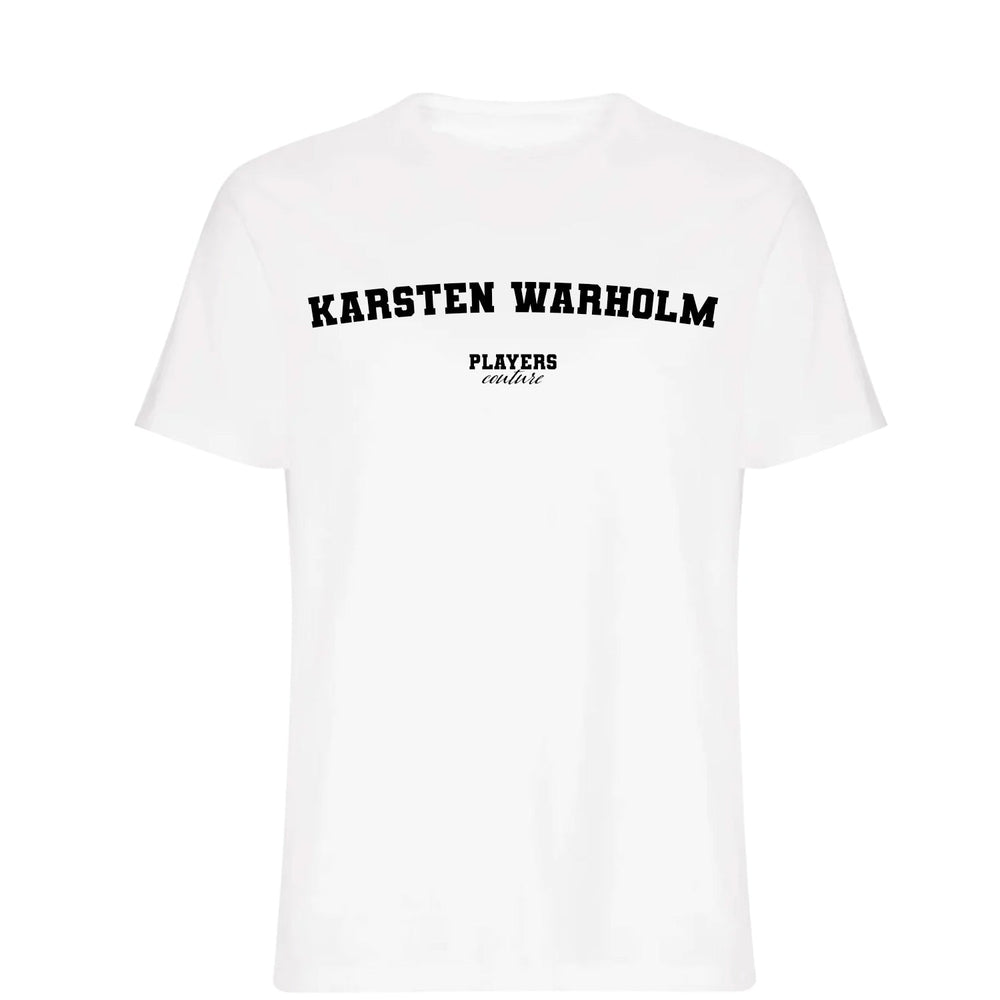 Karsten Warholm men's T-shirt in white with bold name lettering