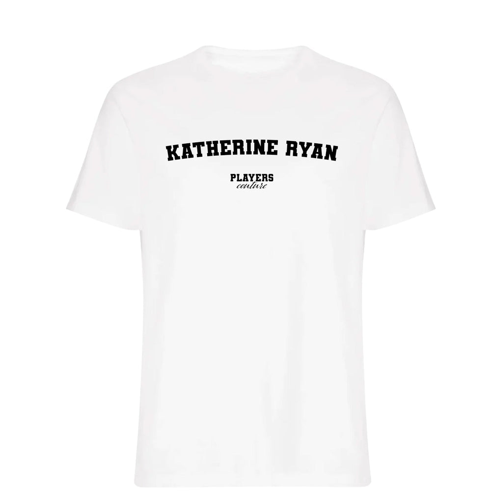 Katherine Ryan men's T-shirt in white with bold name lettering