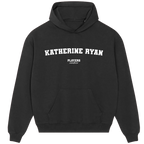 Katherine Ryan hoodie – black men's hoodie with white Katherine Ryan letters and Players Couture logo on the chest