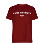 Kathy Whitworth t-shirt – red men's t-shirt with white Kathy Whitworth letters and Players Couture logo on the chest