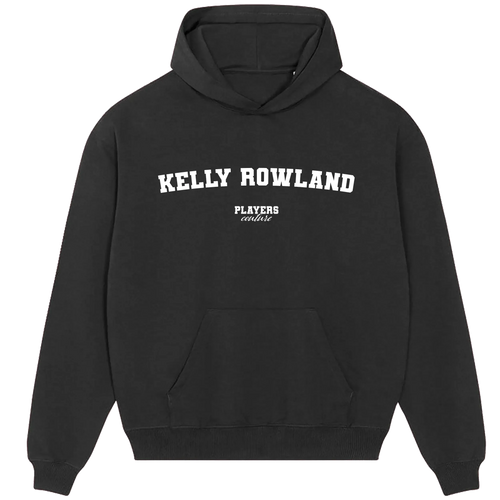 Kelly Rowland hoodie – black men's hoodie with white Kelly Rowland letters and Players Couture logo on the chest
