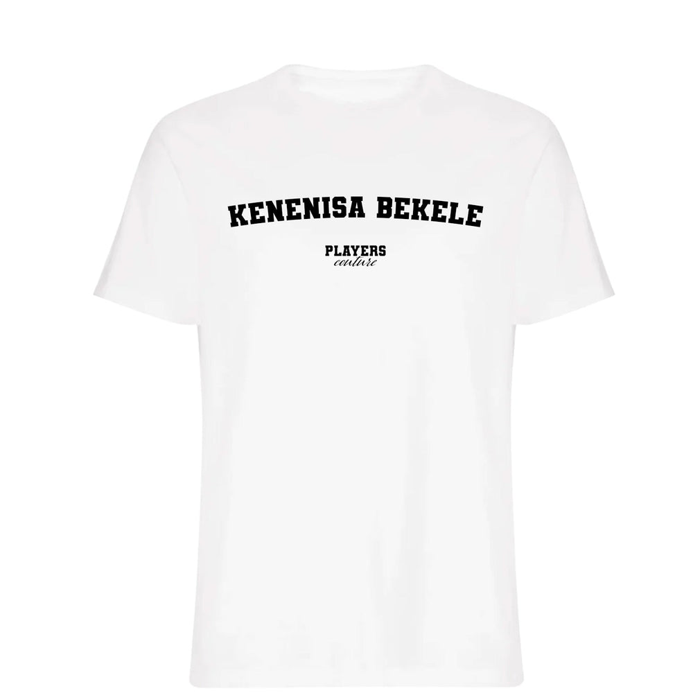 Kenenisa Bekele men's T-shirt in white with bold name lettering