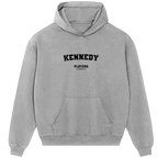 Kennedy hoodie – grey men's hoodie with black Kennedy letters and Players Couture logo on the chest