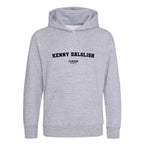 Kenny Dalglish hoodie – grey kids' hoodie with black Kenny Dalglish letters and Players Couture logo on the chest