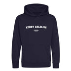 Kenny Dalglish hoodie – navy kids' hoodie with white Kenny Dalglish letters and Players Couture logo on the chest