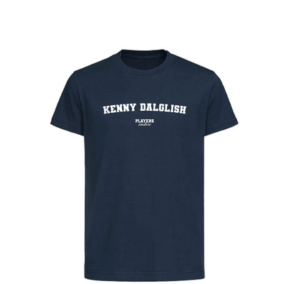 Kenny Dalglish t-shirt – navy kids' t-shirt with white Kenny Dalglish letters and Players Couture logo on the chest