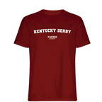 Kentucky Derby t-shirt – red men's t-shirt with white Kentucky Derby letters and Players Couture logo on the chest