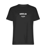 Khalid t-shirt – black men's t-shirt with white Khalid letters and Players Couture logo on the chest