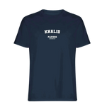 Khalid t-shirt – navy men's t-shirt with white Khalid letters and Players Couture logo on the chest