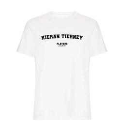 Kieran Tierney men's T-shirt in white with bold name lettering