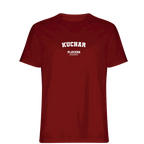 Kuchar t-shirt – red men's t-shirt with white Kuchar letters and Players Couture logo on the chest