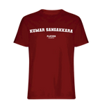 Kumar Sangakkara t-shirt – red men's t-shirt with white Kumar Sangakkara letters and Players Couture logo on the chest