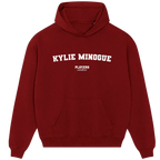 Kylie Minogue hoodie – red men's hoodie with white Kylie Minogue letters and Players Couture logo on the chest