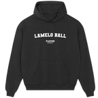 LaMelo Ball hoodie – black men's hoodie with white LaMelo Ball letters and Players Couture logo on the chest