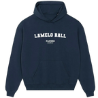LaMelo Ball hoodie – navy men's hoodie with white LaMelo Ball letters and Players Couture logo on the chest