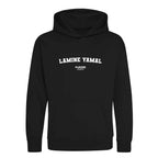 Lamine Yamal hoodie – black kids' hoodie with white Lamine Yamal letters and Players Couture logo on the chest