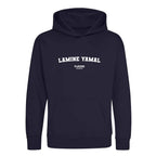 Lamine Yamal hoodie – navy kids' hoodie with white Lamine Yamal letters and Players Couture logo on the chest