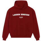 Landon Donovan hoodie – red men's hoodie with white Landon Donovan letters and Players Couture logo on the chest