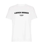 Lauren Goodger men's T-shirt in white with bold name lettering