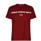 Lauren Spencer Smith t-shirt – red men's t-shirt with white Lauren Spencer Smith letters and Players Couture logo on the