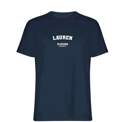 Lauren t-shirt – navy men's t-shirt with white Lauren letters and Players Couture logo on the chest