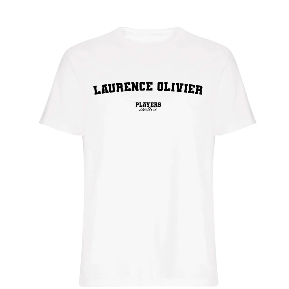 Laurence Olivier men's T-shirt in white with bold name lettering